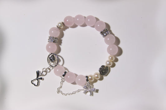 Pink Chalcedony Serenity Charm Bracelet: Embrace Tranquility and Grace[Pink Chalcedony, Freshwater pearl]