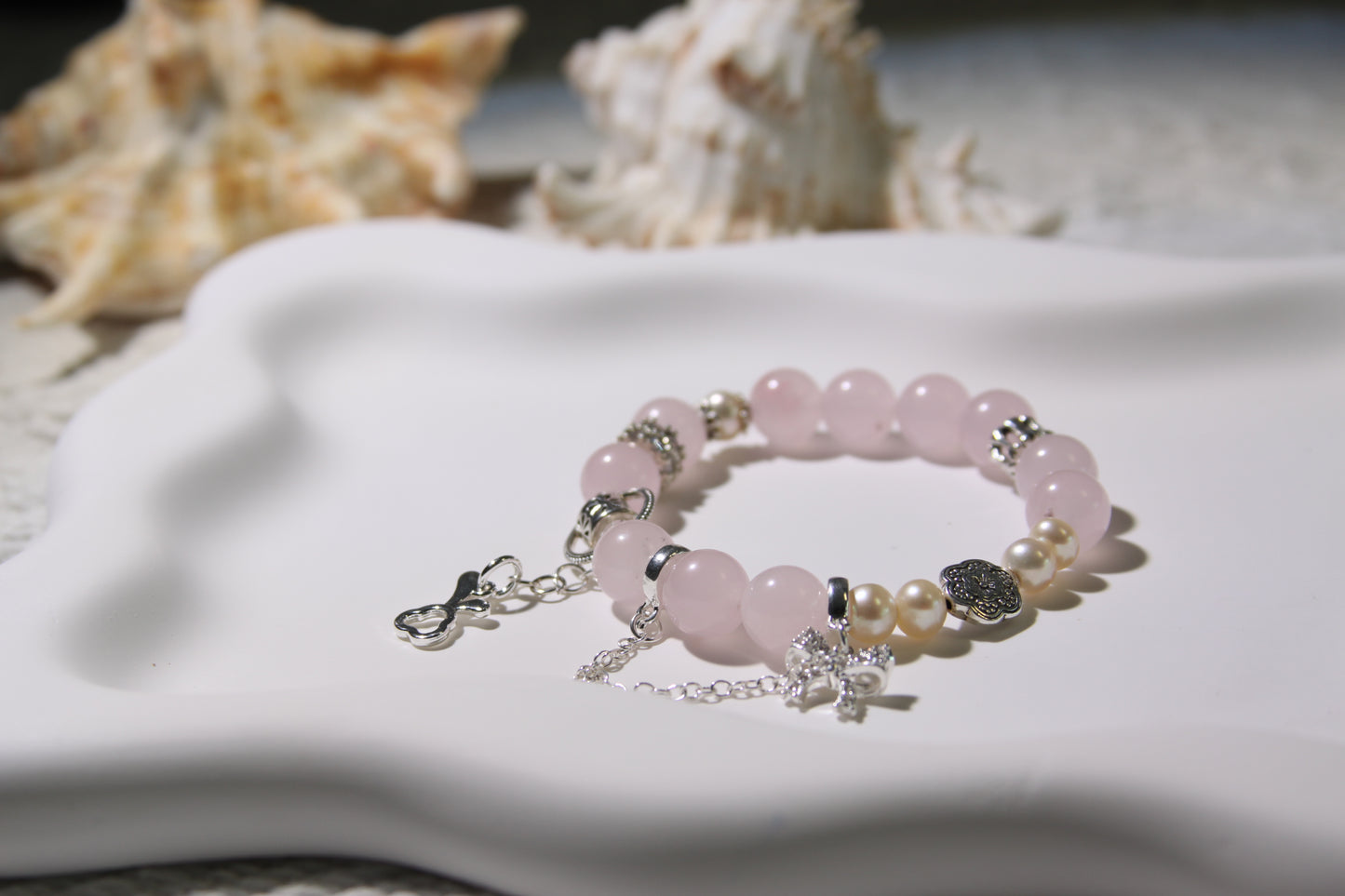 Pink Chalcedony Serenity Charm Bracelet: Embrace Tranquility and Grace[Pink Chalcedony, Freshwater pearl]
