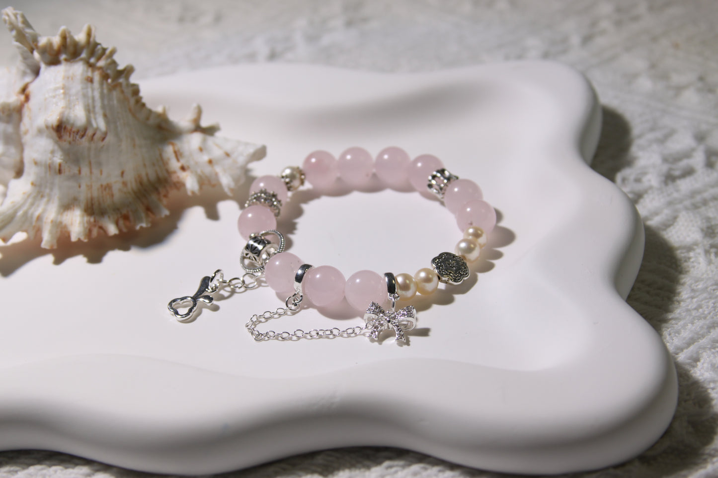 Pink Chalcedony Serenity Charm Bracelet: Embrace Tranquility and Grace[Pink Chalcedony, Freshwater pearl]