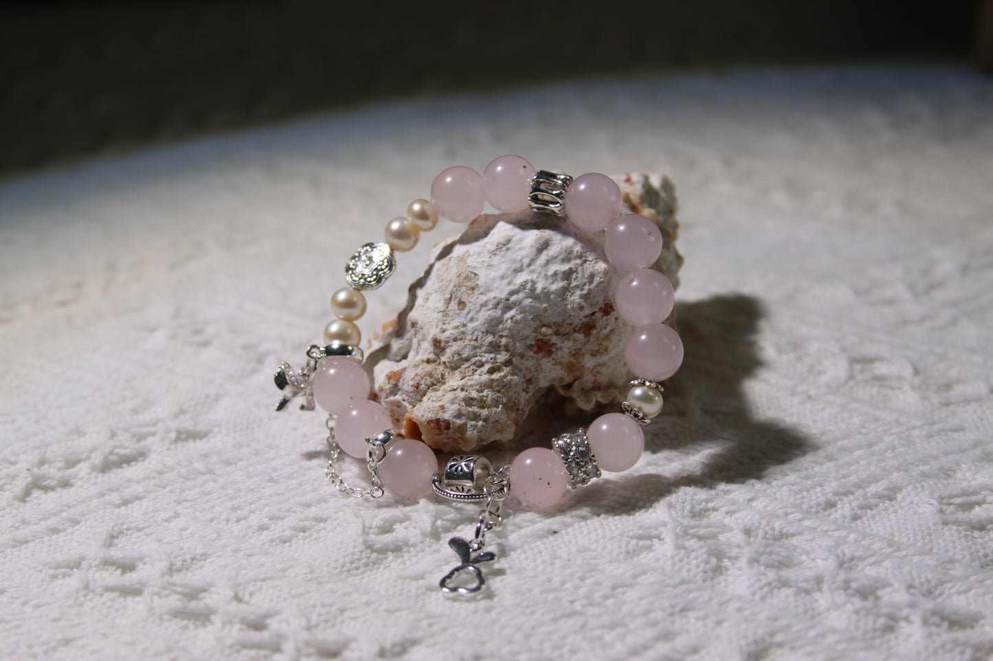 Pink Chalcedony Serenity Charm Bracelet: Embrace Tranquility and Grace[Pink Chalcedony, Freshwater pearl]