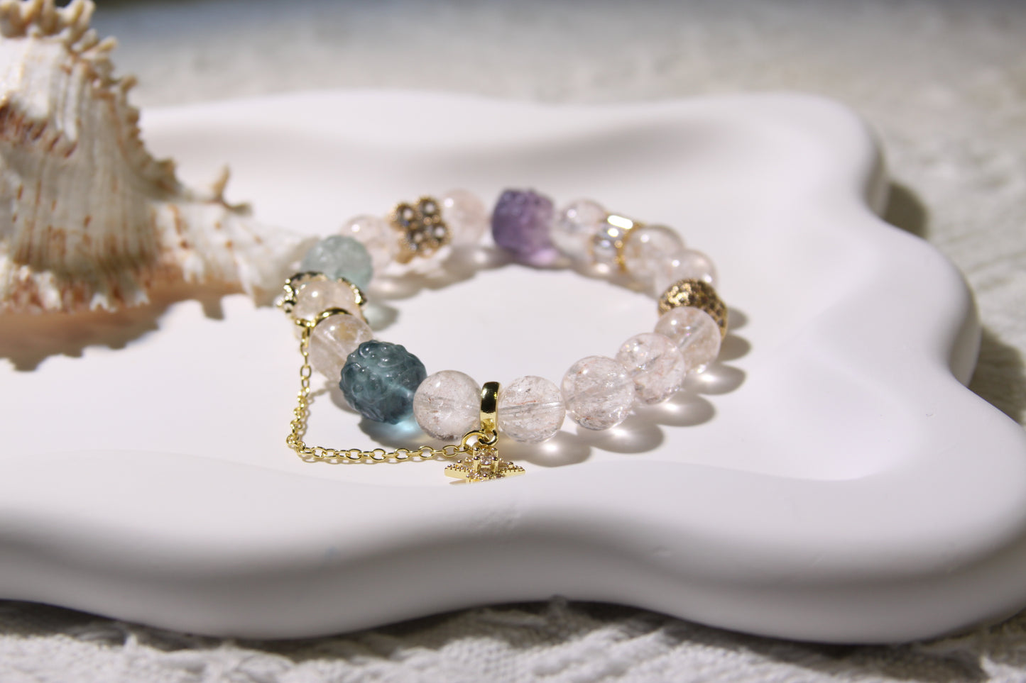 Cosmic Bliss Bracelet: Pink Apatite and Fluorite Elegance[Pink Apatite, Fluorite]