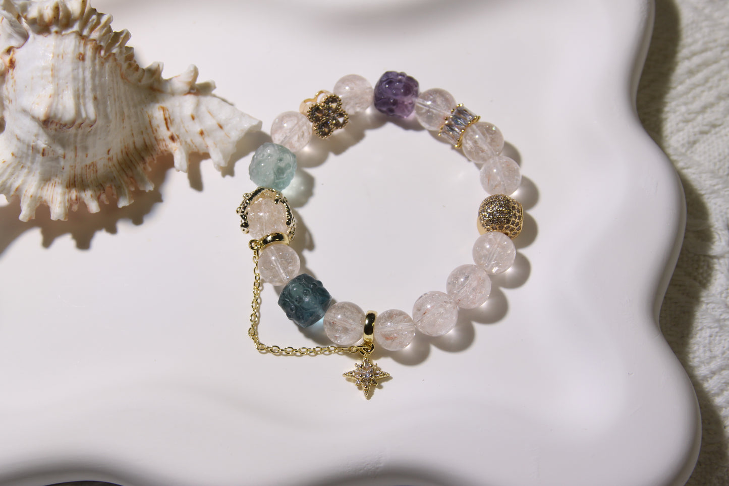 Cosmic Bliss Bracelet: Pink Apatite and Fluorite Elegance[Pink Apatite, Fluorite]