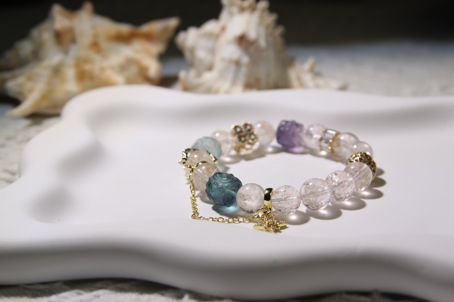 Cosmic Bliss Bracelet: Pink Apatite and Fluorite Elegance[Pink Apatite, Fluorite]