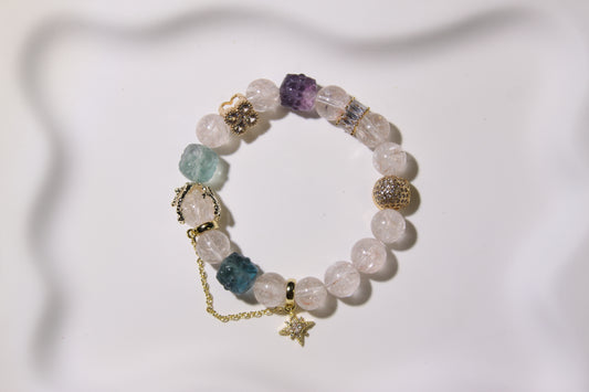 Cosmic Bliss Bracelet: Pink Apatite and Fluorite Elegance[Pink Apatite, Fluorite]