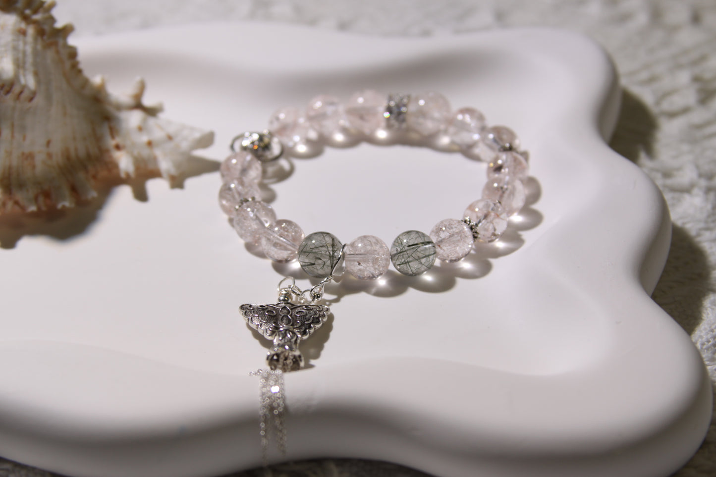 Enchanted Garden Bracelet [Pink Apatite and Green Rutilated Quartz]