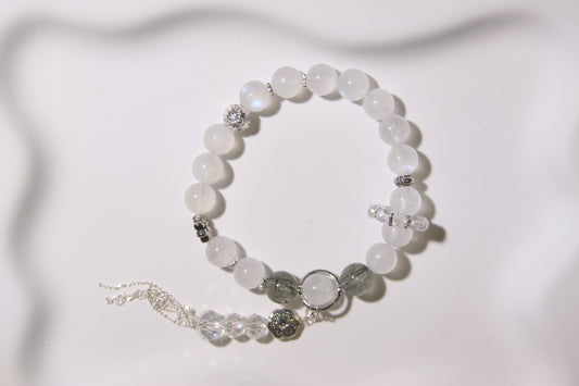 Moonlit Grove Bracelet[Blue Moonstone, Green Rutilated Quartz, and White Quartz]