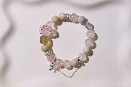 Ethereal Bloom Bracelet: A Symphony of Healing Crystals[Pink Apatite, Alaschan Agate, Fluorite, Rose Quartz]