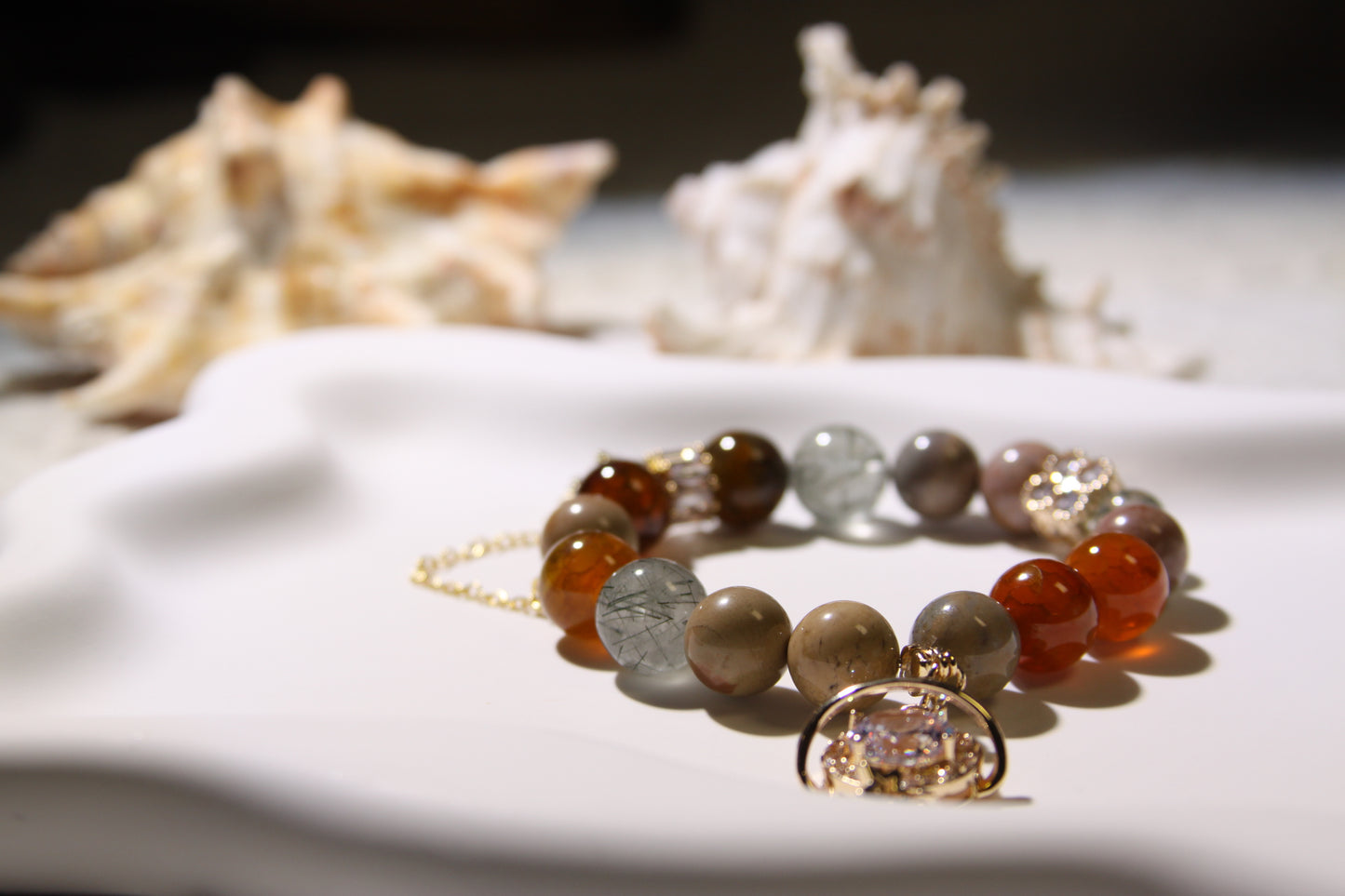 Celestial Energy Bracelet: A Fusion of Grounding Crystals[Red Agate, Alashan Agate, Green Rutilated Quartz]