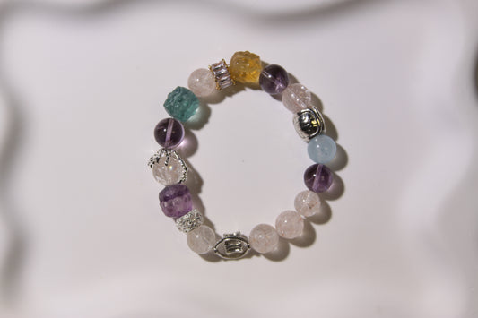 Ethereal Serenity Bracelet: A Fusion of Elemental Energies[Pink Apatite, Amethyst, Fluorite, Aquamarine]