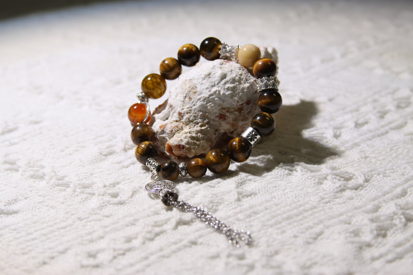 Earth's Harmony Bracelet [Tiger's Eye, Red Agate, and Alaschan Fusion]