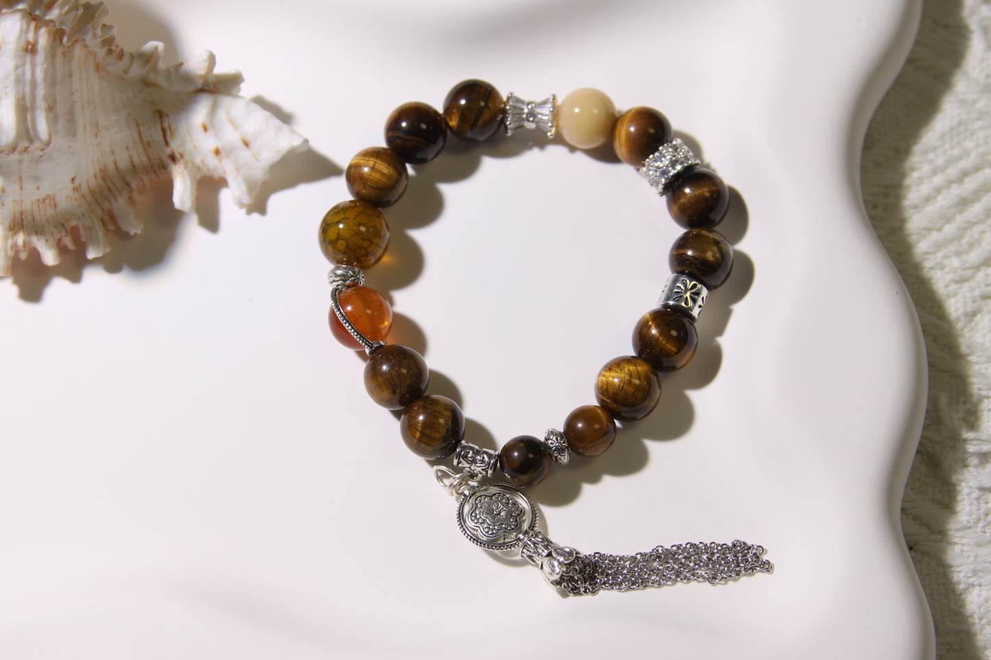 Earth's Harmony Bracelet [Tiger's Eye, Red Agate, and Alaschan Fusion]