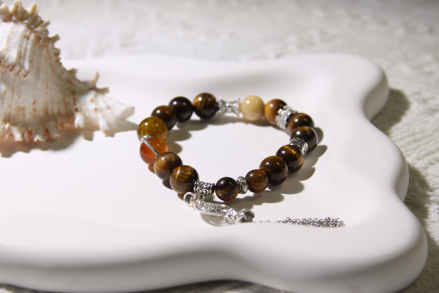 Earth's Harmony Bracelet [Tiger's Eye, Red Agate, and Alaschan Fusion]