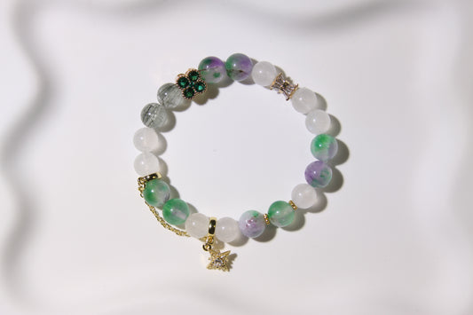 Ethereal Meadow Bracelet: A Tapestry of Nature's Serenity[Chalcedony, Blue Moonstone, Green Rutilated Quartz]