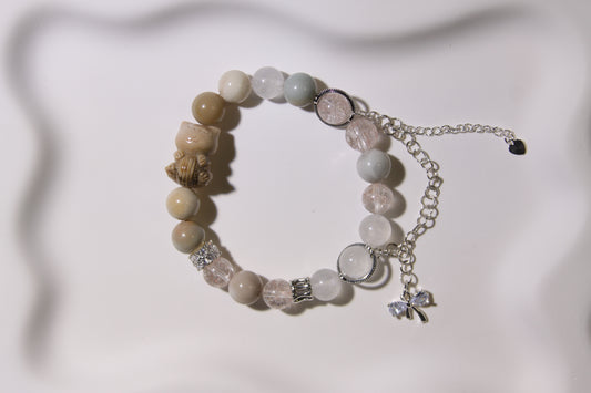 Celestial Harmony Bracelet: A Journey Through Earth and Sky[Alaschan Agate, Pink Apatite, Blue Moonstone]