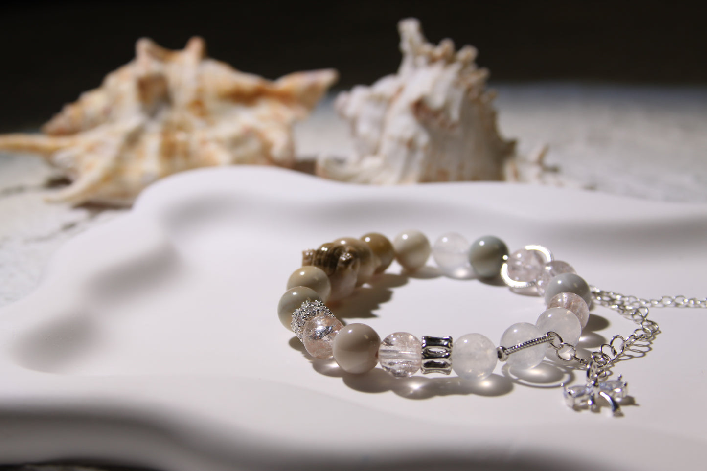 Celestial Harmony Bracelet: A Journey Through Earth and Sky[Alaschan Agate, Pink Apatite, Blue Moonstone]