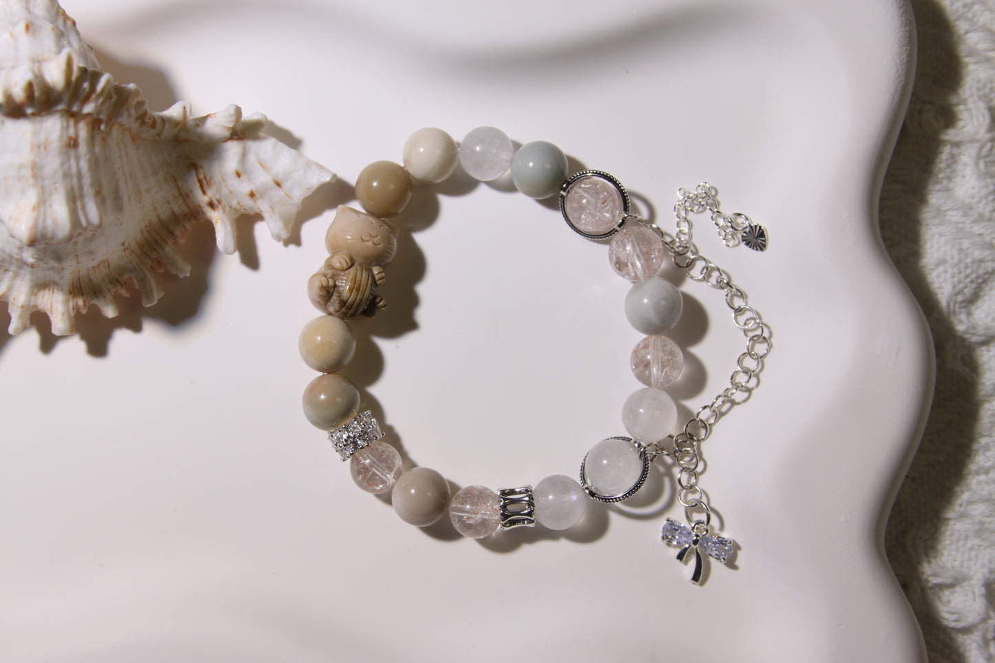 Celestial Harmony Bracelet: A Journey Through Earth and Sky[Alaschan Agate, Pink Apatite, Blue Moonstone]