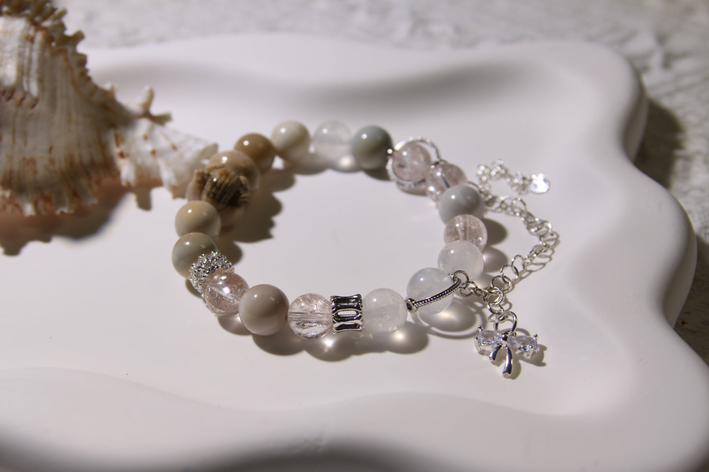 Celestial Harmony Bracelet: A Journey Through Earth and Sky[Alaschan Agate, Pink Apatite, Blue Moonstone]