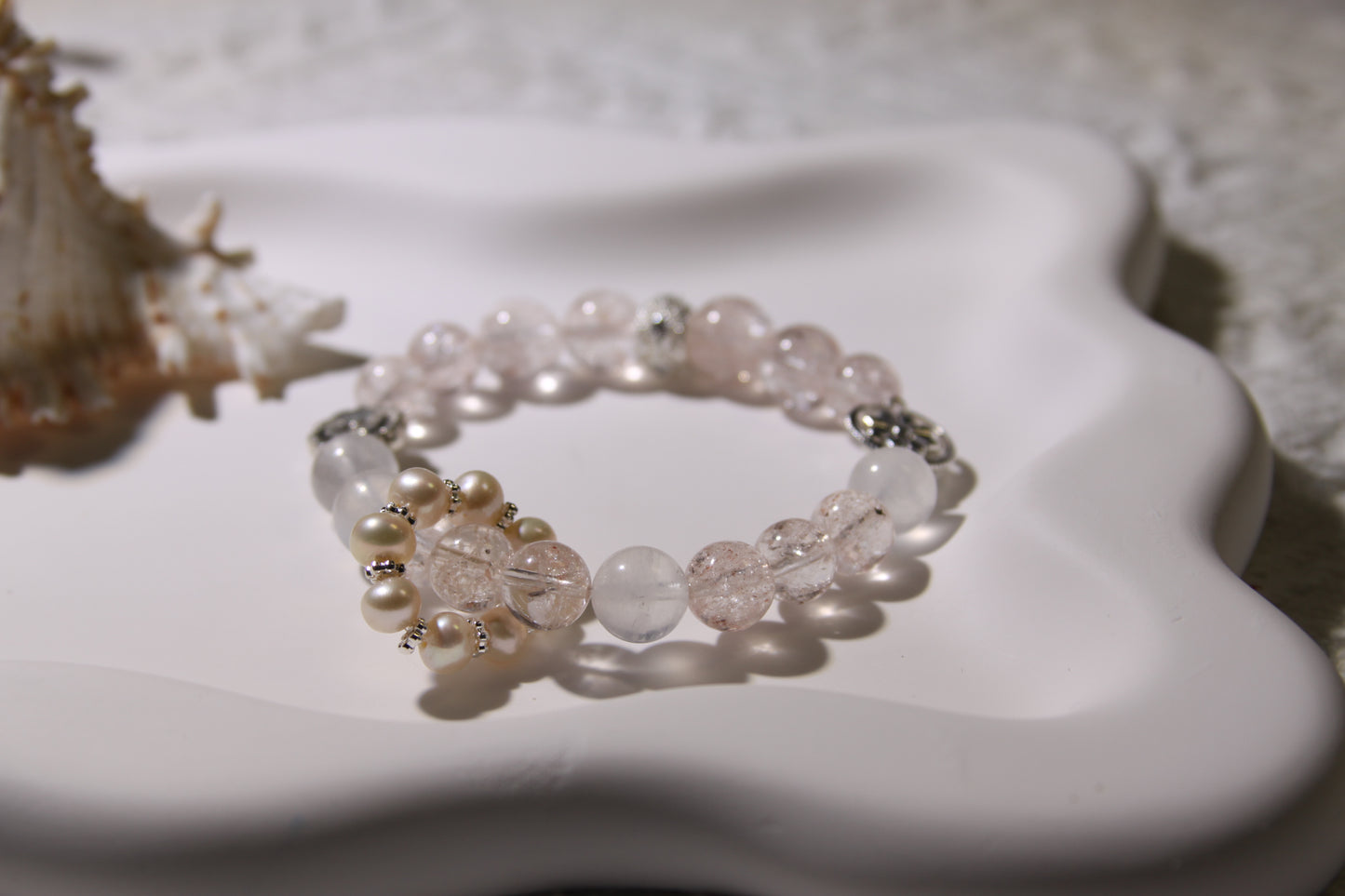 Moonlit Pearl Serenity Bracelet: A Symphony of Celestial Elegance[Pink Apatite, Blue Moonstone, Freshwater Pearls]