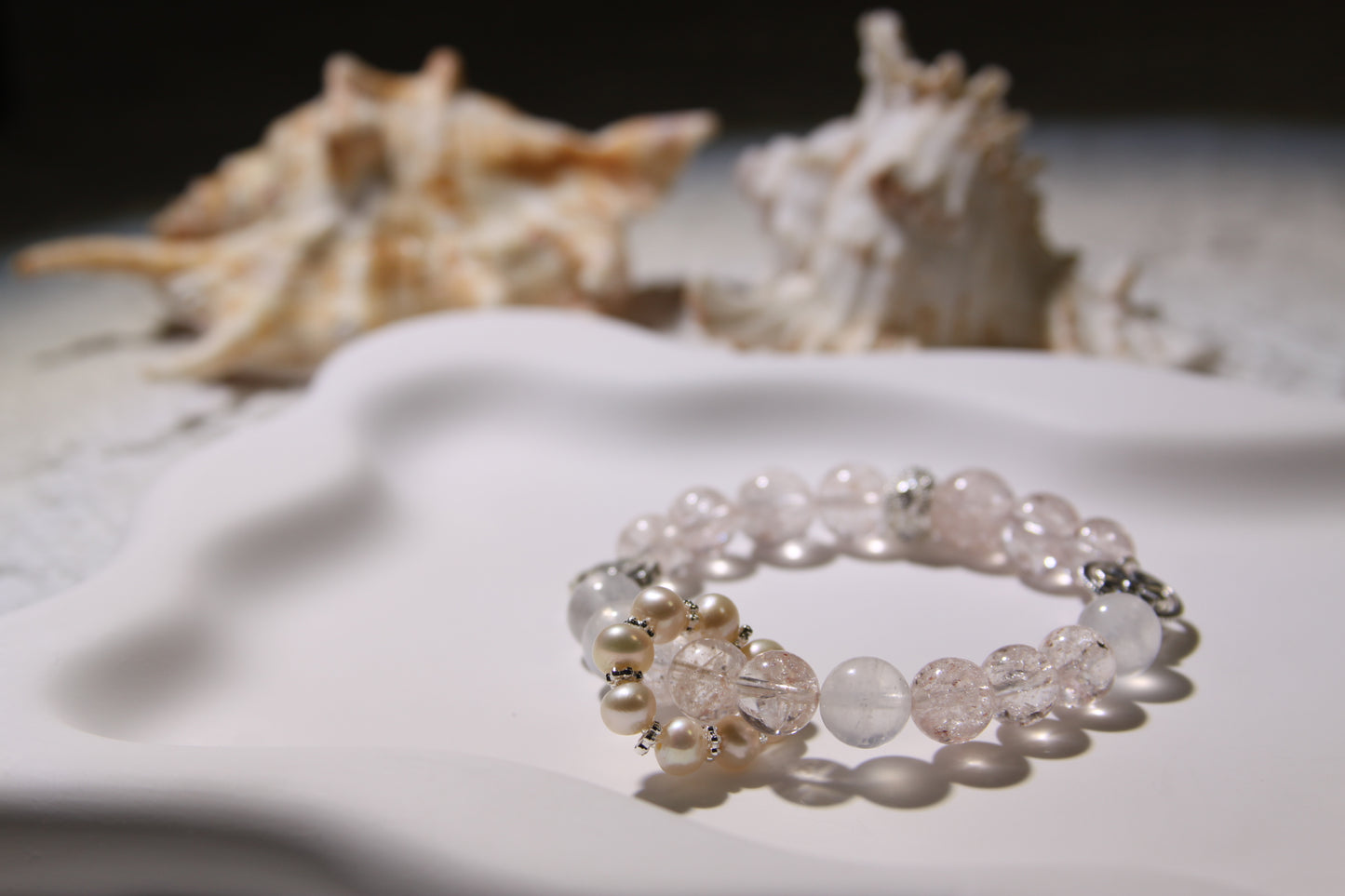 Moonlit Pearl Serenity Bracelet: A Symphony of Celestial Elegance[Pink Apatite, Blue Moonstone, Freshwater Pearls]