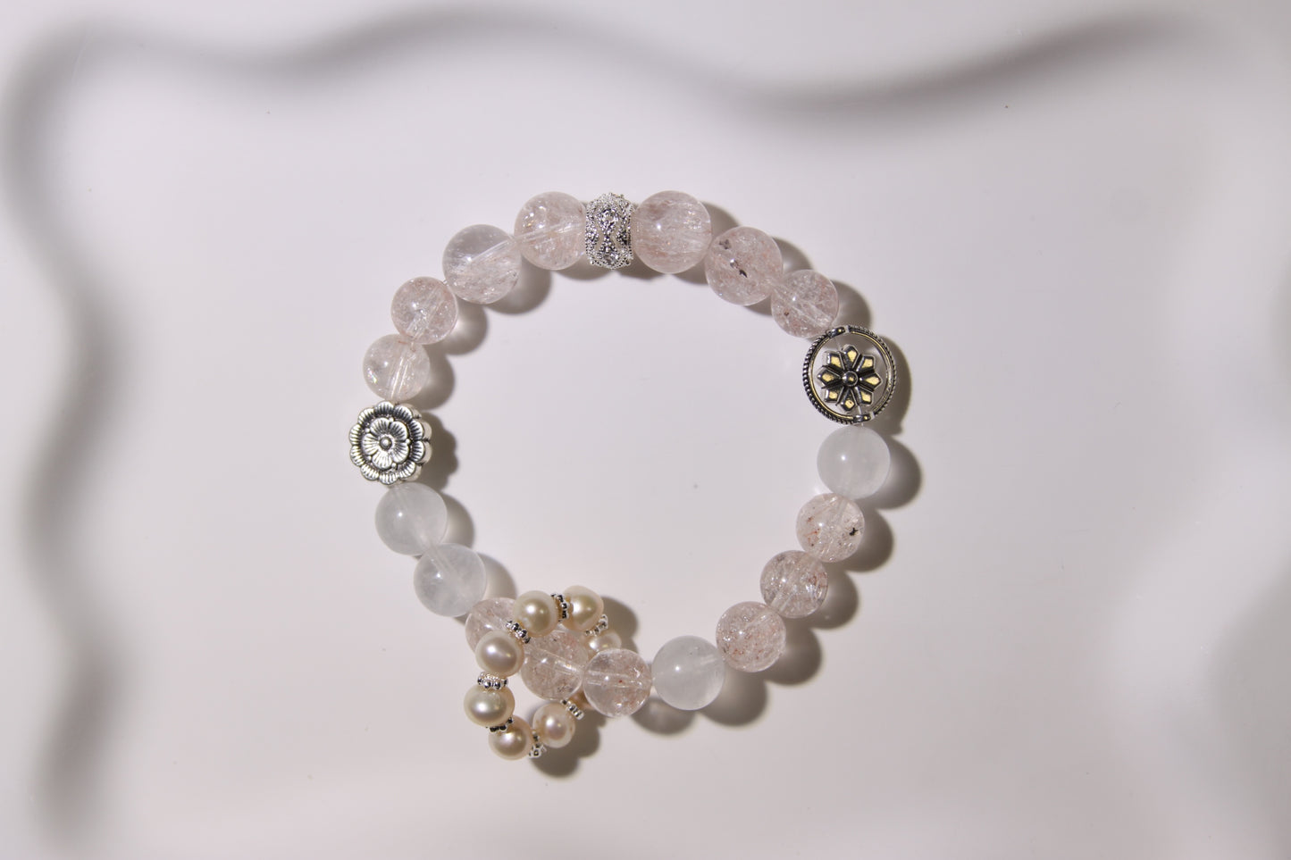 Moonlit Pearl Serenity Bracelet: A Symphony of Celestial Elegance[Pink Apatite, Blue Moonstone, Freshwater Pearls]