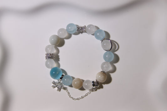 Ocean's Whisper Bracelet: A Symphony of Coastal Serenity[Blue Moonstone, Aquamarine, Alashan Agate]