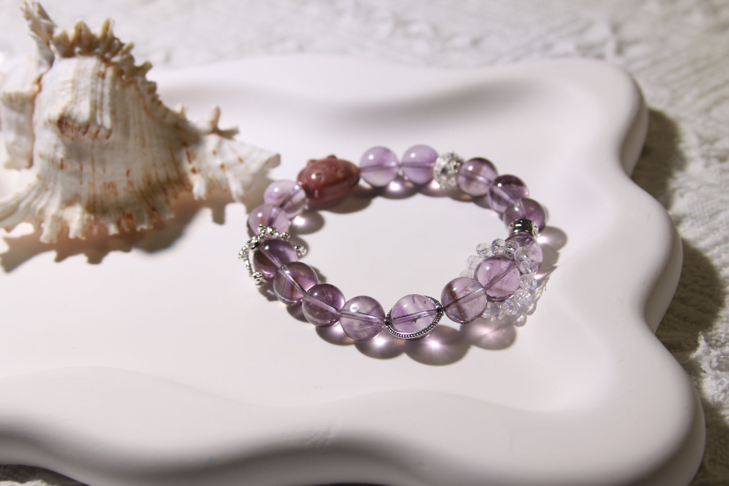 Mystic Twilight Bracelet[Amethyst, Alaschan, and Clear Quartz Harmony]