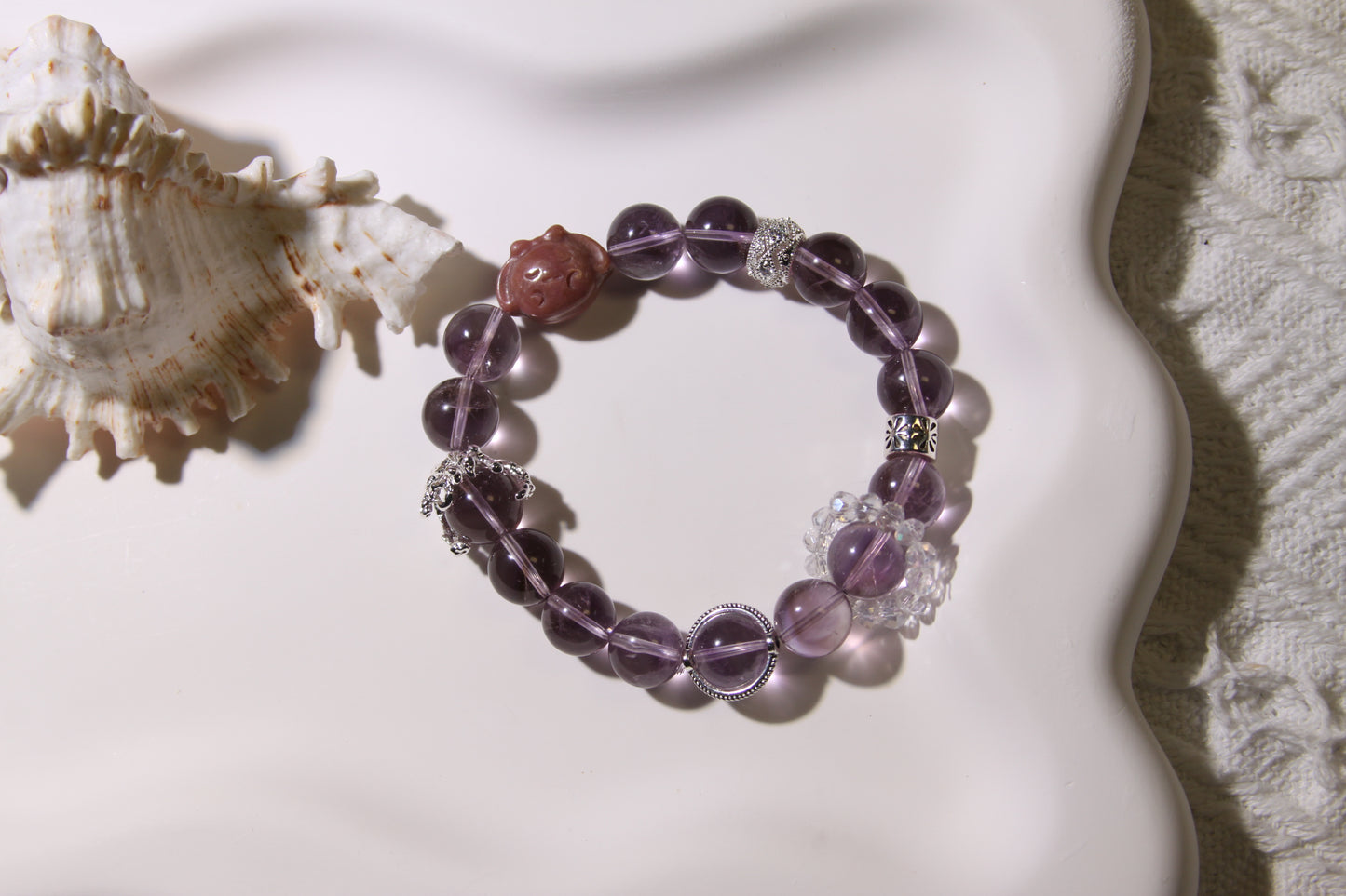 Mystic Twilight Bracelet[Amethyst, Alaschan, and Clear Quartz Harmony]