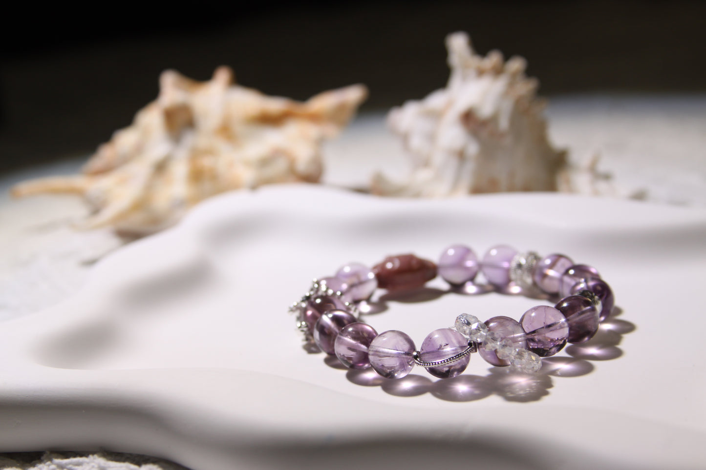 Mystic Twilight Bracelet[Amethyst, Alaschan, and Clear Quartz Harmony]