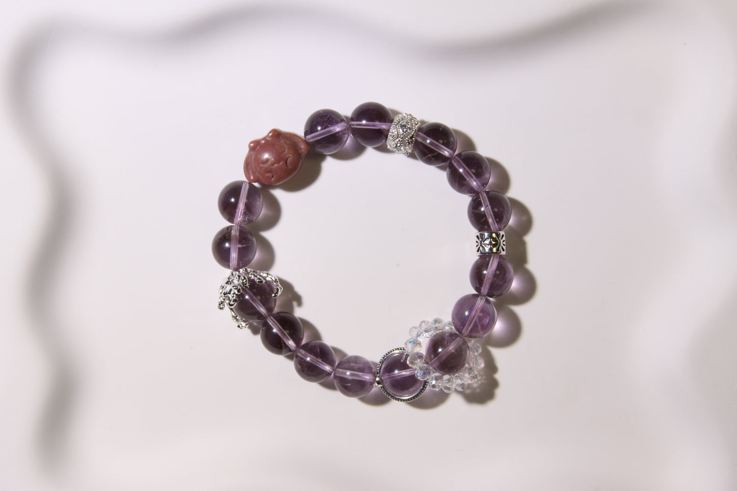 Mystic Twilight Bracelet[Amethyst, Alaschan, and Clear Quartz Harmony]