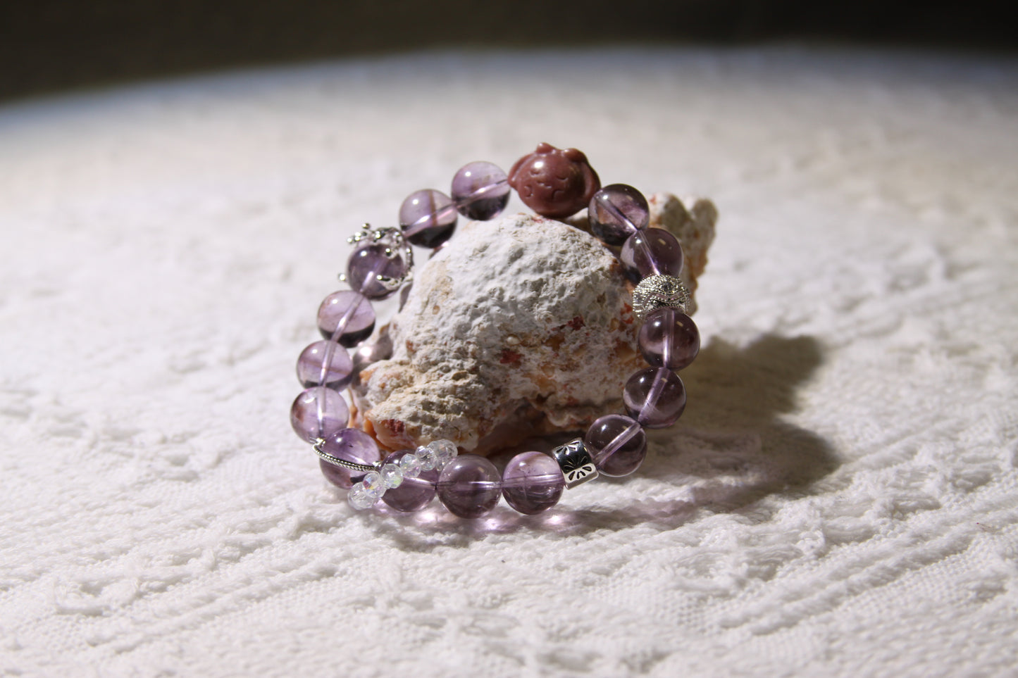 Mystic Twilight Bracelet[Amethyst, Alaschan, and Clear Quartz Harmony]