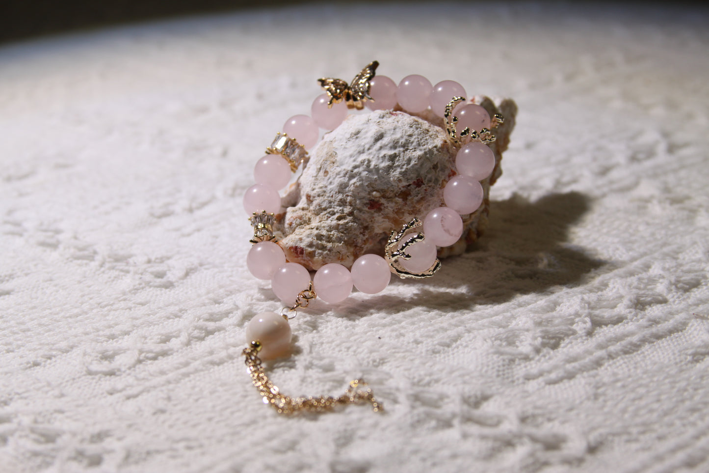 Blush Butterfly Dream Bracelet: A Symphony of Gentle Transformation[Pink Chalcedony, Alaschan Agate]