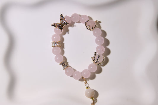 Blush Butterfly Dream Bracelet: A Symphony of Gentle Transformation[Pink Chalcedony, Alaschan Agate]