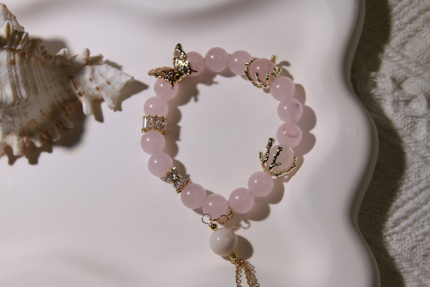 Blush Butterfly Dream Bracelet: A Symphony of Gentle Transformation[Pink Chalcedony, Alaschan Agate]