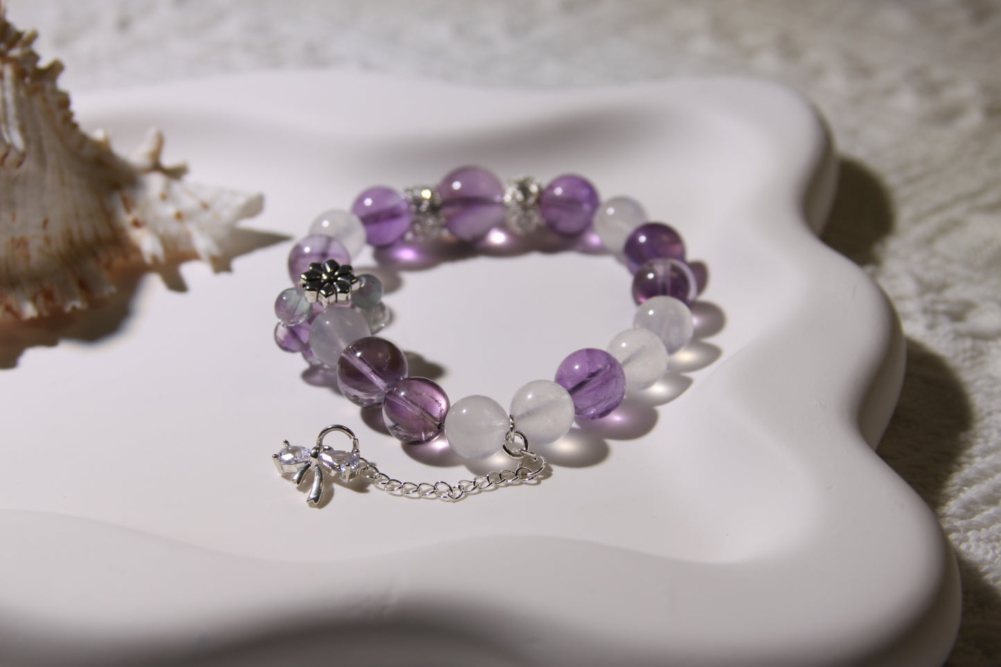 Twilight Whisper Bracelet: A Symphony of Celestial Calm[Amethyst, Blue Moonstone, Fluorite]