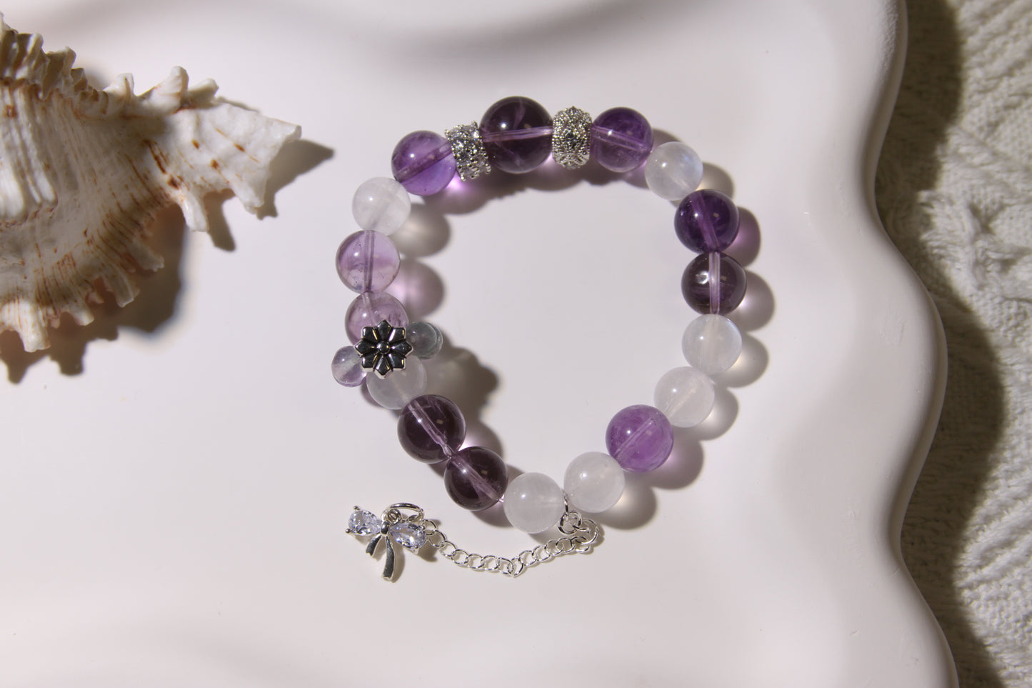 Twilight Whisper Bracelet: A Symphony of Celestial Calm[Amethyst, Blue Moonstone, Fluorite]