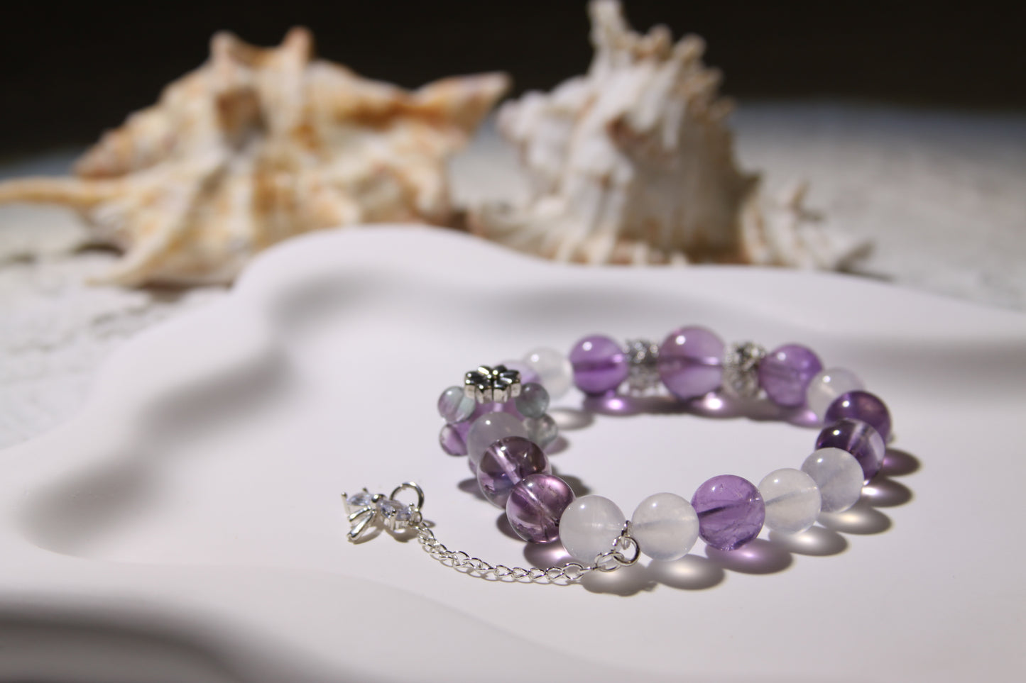 Twilight Whisper Bracelet: A Symphony of Celestial Calm[Amethyst, Blue Moonstone, Fluorite]