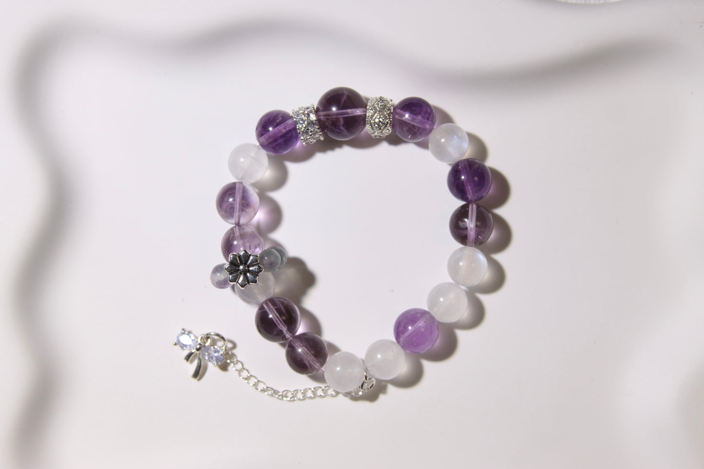 Twilight Whisper Bracelet: A Symphony of Celestial Calm[Amethyst, Blue Moonstone, Fluorite]