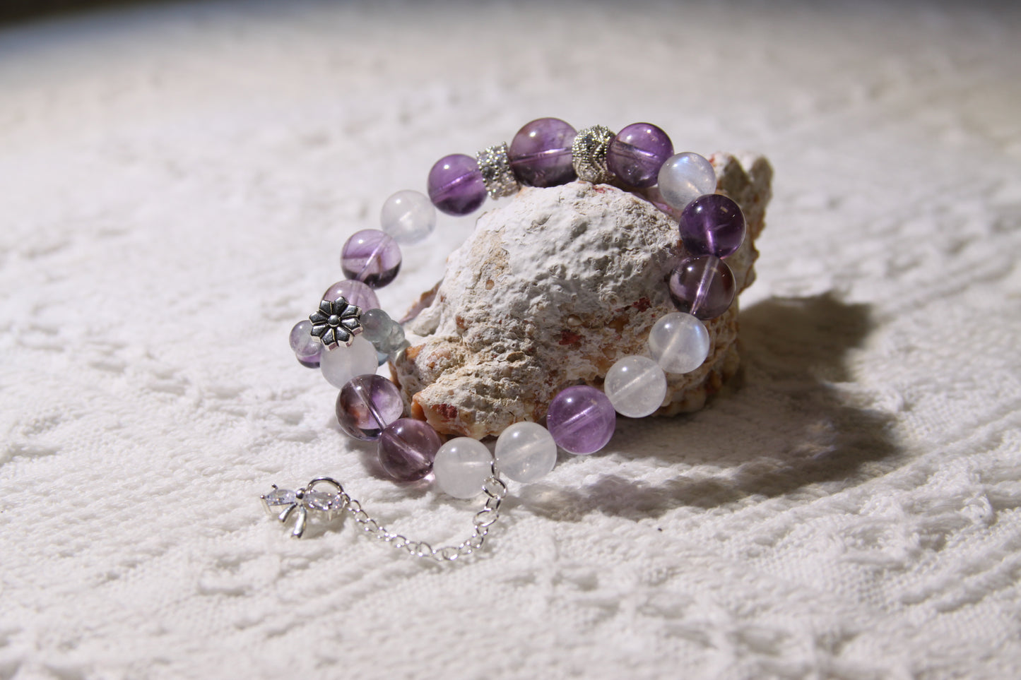 Twilight Whisper Bracelet: A Symphony of Celestial Calm[Amethyst, Blue Moonstone, Fluorite]