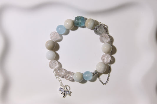 Elemental Harmony Bracelet: A Tapestry of Nature's Wisdom[Pink Apatite, Alaschan Agate, Aquamarine, Fluorite, Green Rutilated Quartz]