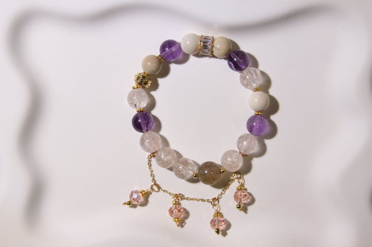 Celestial Bloom Bracelet: A Garden of Inner Harmony[Pink Apatite, Amethyst, Alashan Agate, Clear Quartz]