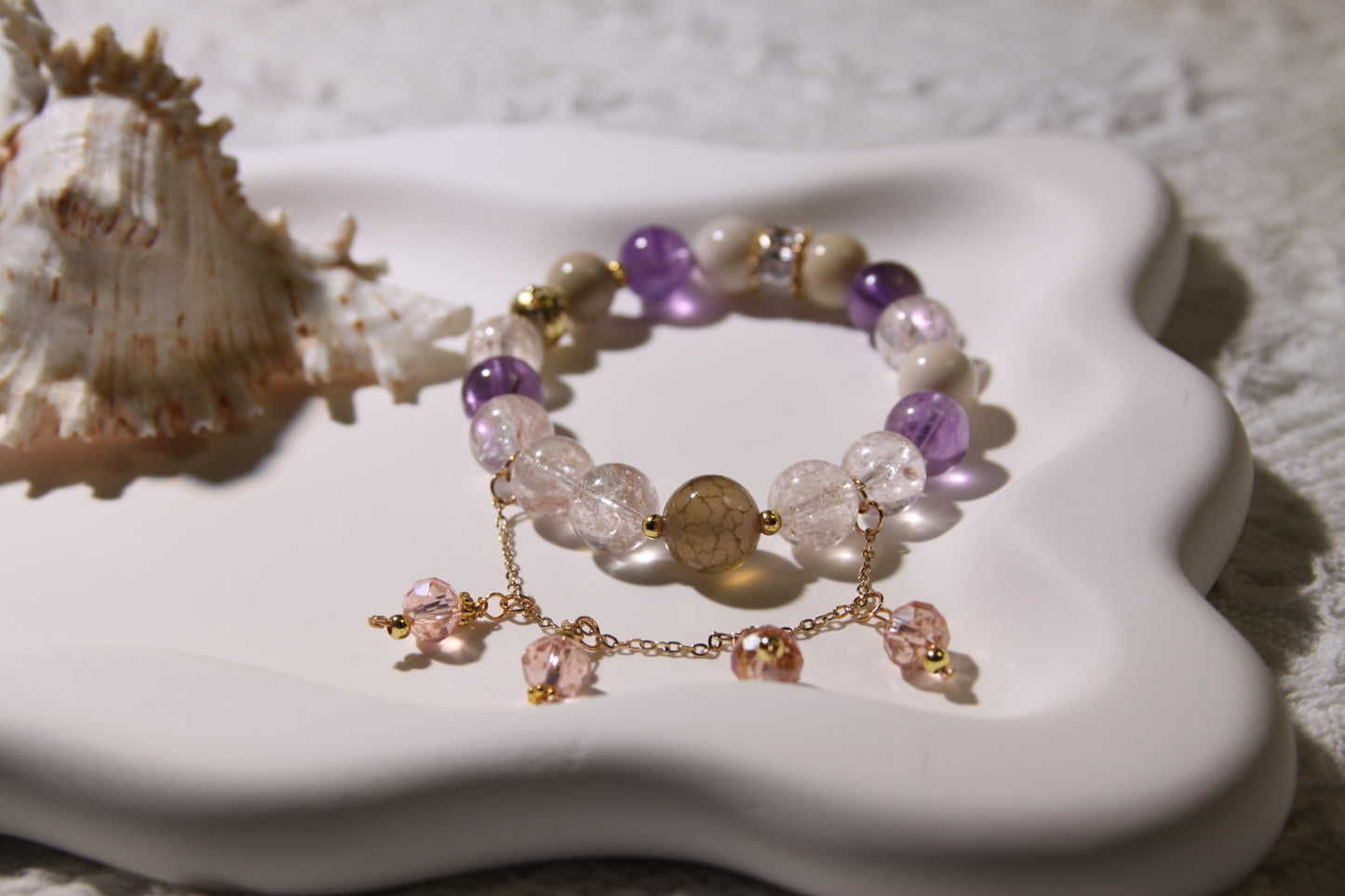 Celestial Bloom Bracelet: A Garden of Inner Harmony[Pink Apatite, Amethyst, Alashan Agate, Clear Quartz]