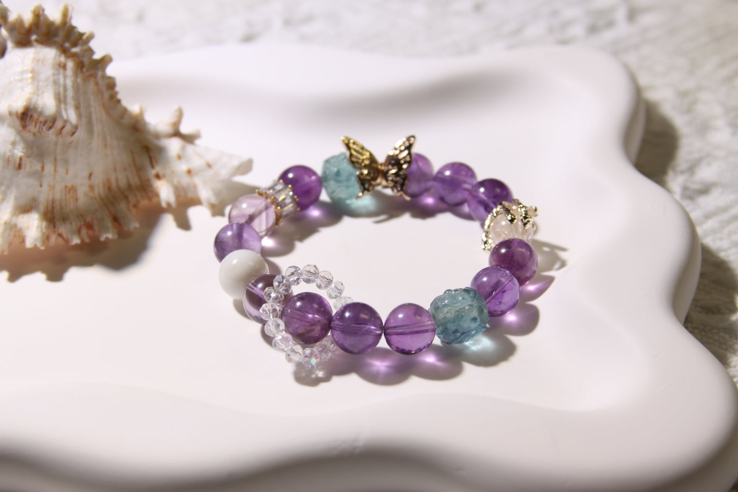 Ethereal Metamorphosis Bracelet: A Symphony of Transformation[Amethyst, Fluorite, Pink Apatite, Alashan Agate]