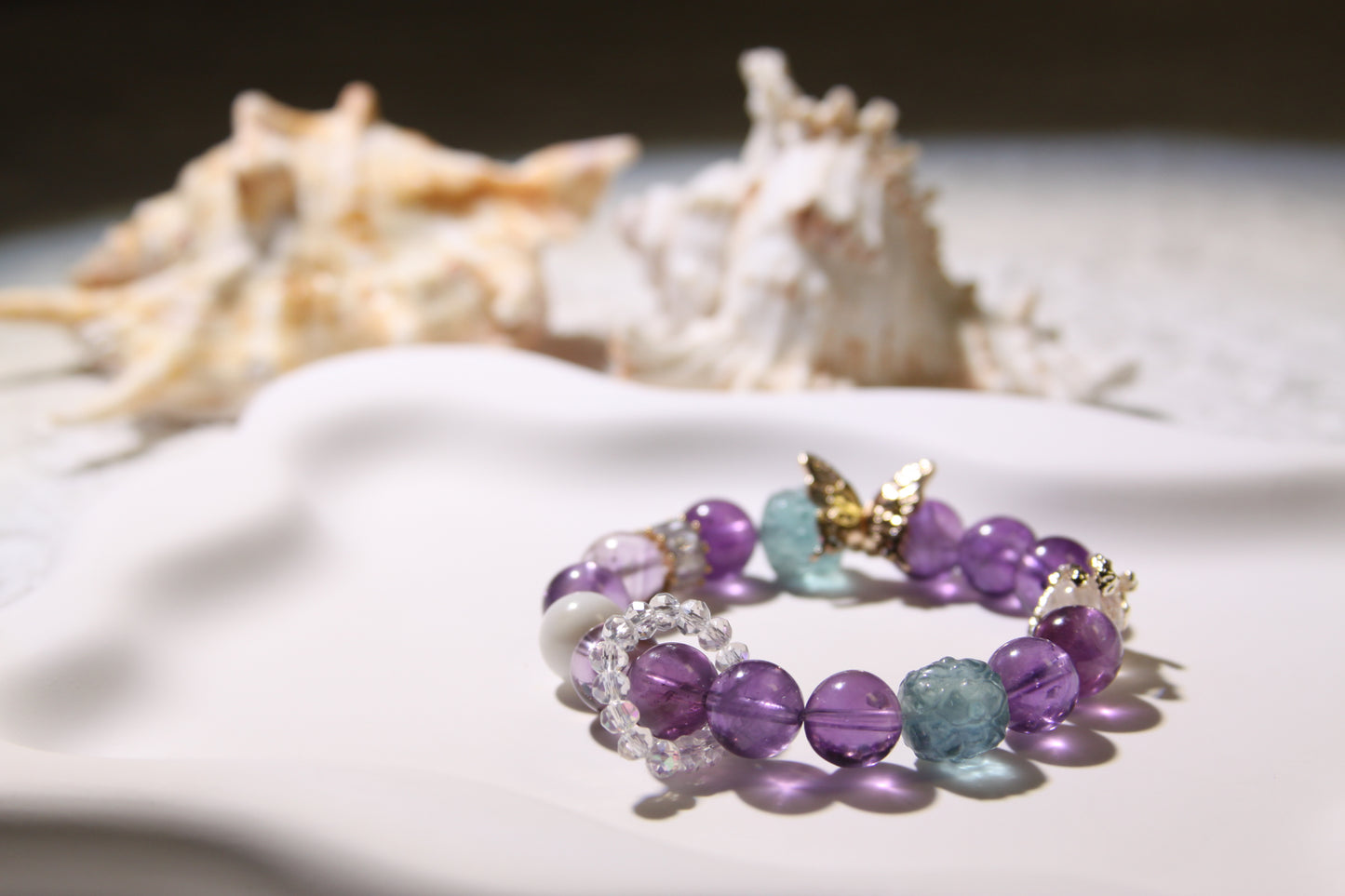 Ethereal Metamorphosis Bracelet: A Symphony of Transformation[Amethyst, Fluorite, Pink Apatite, Alashan Agate]