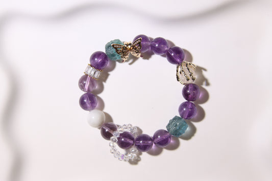 Ethereal Metamorphosis Bracelet: A Symphony of Transformation[Amethyst, Fluorite, Pink Apatite, Alashan Agate]