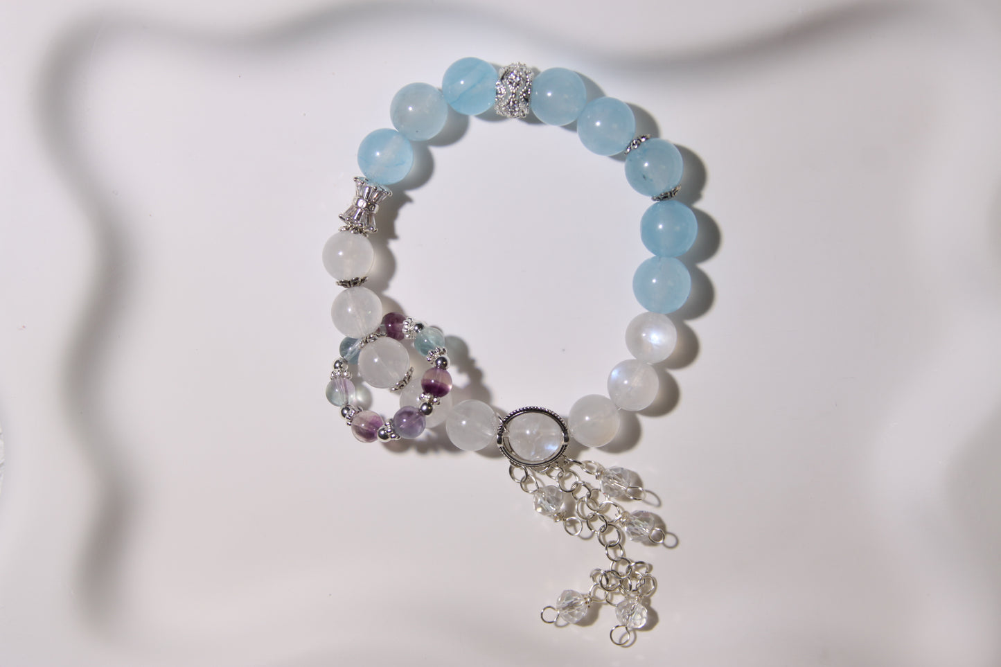 Celestial Serenity Gemstone Bracelet[Blue Moonstone, Aquamarine, Fluorite, White Quartz]