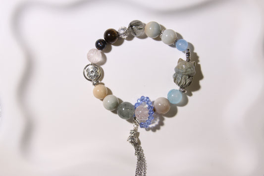 Harmonious Earth Gemstone Bracelet[Alashan Agate, Pink Apatite, Green Rutilated Quartz, Aquamarine, Yellow Tiger's Eye, Pietersite, and Blue Quartz]