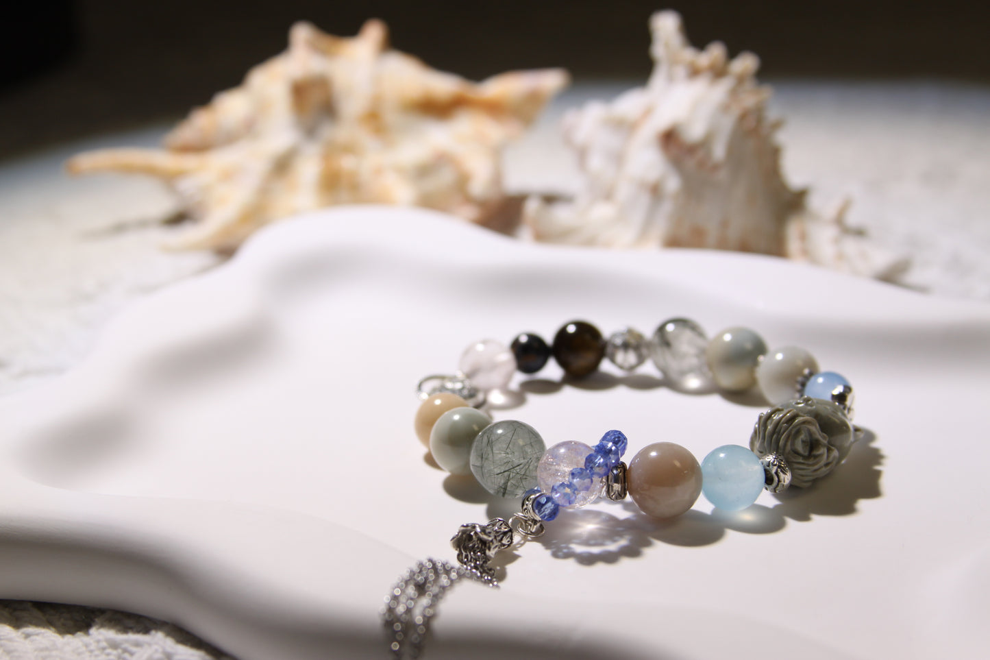 Harmonious Earth Gemstone Bracelet[Alashan Agate, Pink Apatite, Green Rutilated Quartz, Aquamarine, Yellow Tiger's Eye, Pietersite, and Blue Quartz]